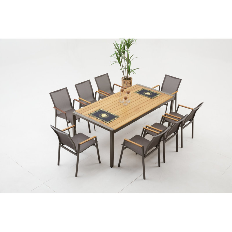Garden Table & Chairs Set, 8, H 29,475 po x l 39,3 po x L 78,6 po