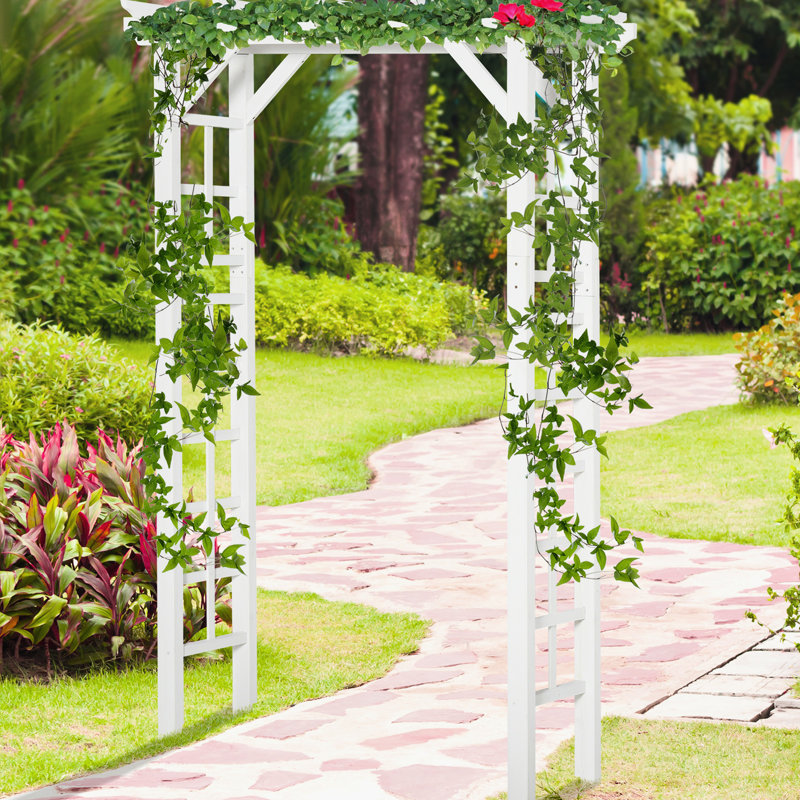 Treillis de jardin en bois blanc de 85 po pour la cérémonie, structure d'escalade pour l'extérieur, embellissement de la cour arrière, cadre en bois massif, décoration de mariage simple de 85 po, vignes, abat-jour avec barrière,