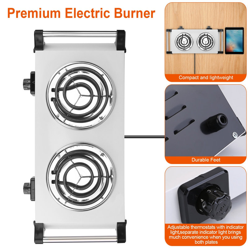 Edge Collections Electric Double Burner, White