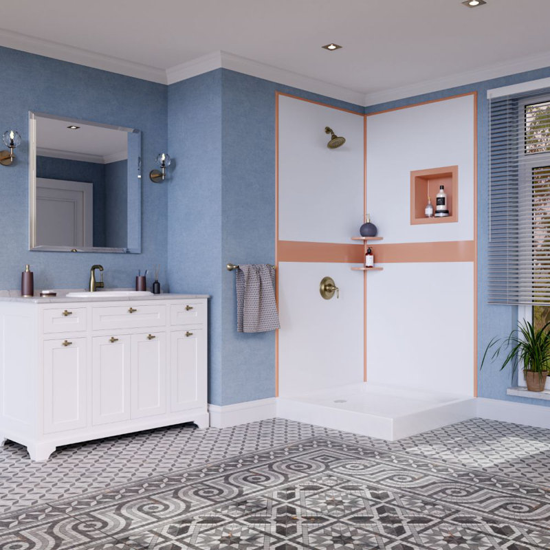 Bella CORE 2 Wall Tub and Shower Surround with Katrina Design Strip up to 48Dx48Wx102H, Beige