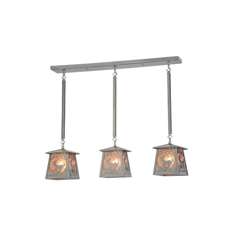 Luminaire suspendu linéaire pour îlot de cuisine 3 lumières Greenbriar Oak