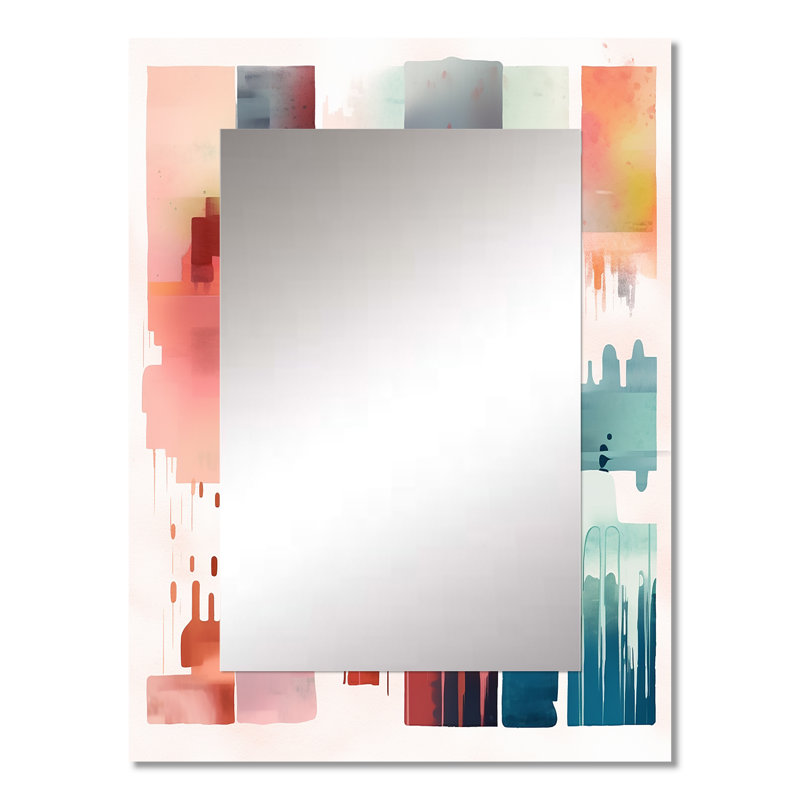 Orange And Blue Artistic Expressions IV - Geometric Decorative Mirror, Modern Wall Mirror, Printed Metal Art, 32" x 24"