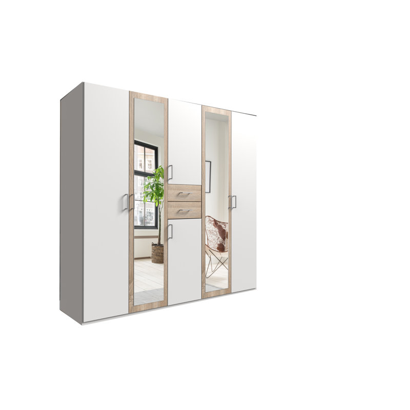 Algirdas 5 Door Manufactured Wood Wardrobe, White/Brown