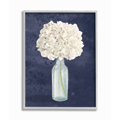 " White Floral Bouquet In Bottle Blue Painting " by James Wiens