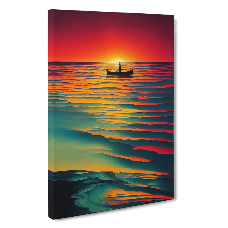 Boat And The Ocean Sunset - Print, No Matte, 50cm H x 35cm W x 3cm D, Wrapped Canvas
