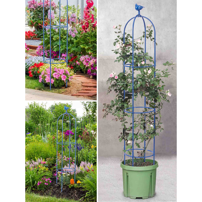 Danashia 180cm H x 30cm W Metal Obelisk Trellis, Blue