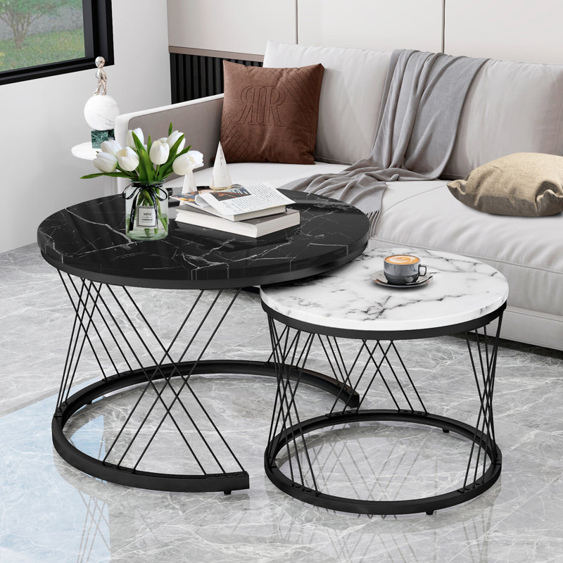 Karolinka Frame Coffee Table with Storage, Black/White