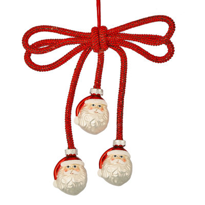 6.5" Triple Glass Santa W/Bow Drop Ornament