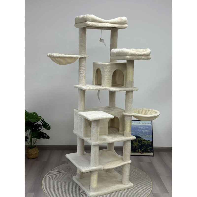 Grand arbre à chat à niveaux multiples de 68 pouces avec des coussins amovibles faciles à nettoyer, des poteaux à griffes robustes, des taches douillettes et des aires de repos confortables, profondeur de 20,55 po, largeur de 18,16 po pour chats