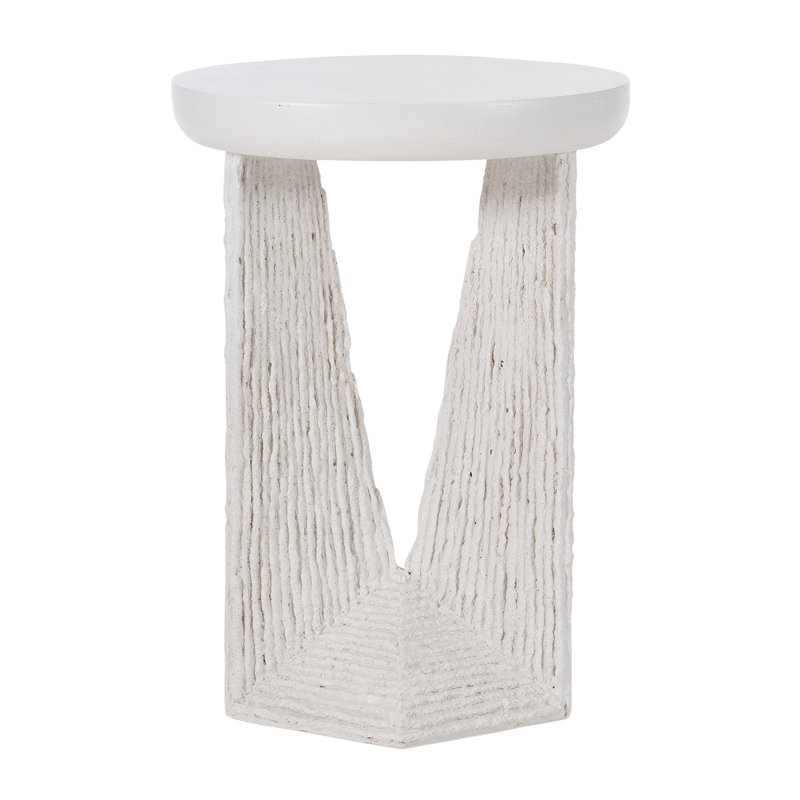 Voile White Round Stonecast Side Table with Coco Twig Base