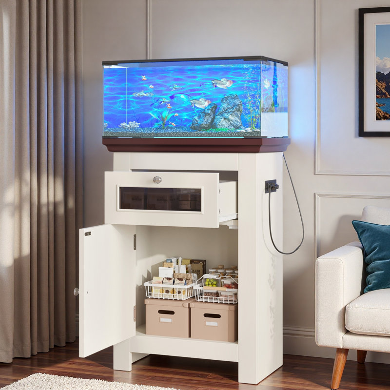 Support d'aquarium avec prises de courant, armoire de rangement et tiroir