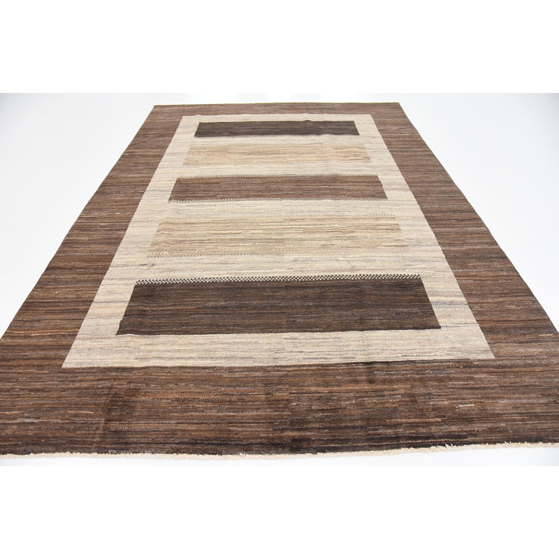 Tapis de la surface en laine brun/beige 6 pi 8 po x 9 pi 6 po one-of-kind à la main noué la new age Nash