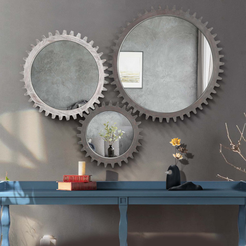  Miroir décoratif rond, 16,53 po x 16,53 po, Marron foncé