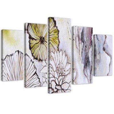 Watercolor Flowers In Beige - 5 Piece No Frame Print on Canvas