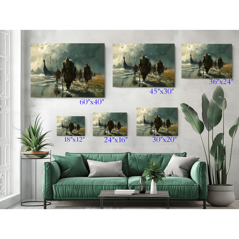 Painting of Viking Warriors Canvas Print, Modern Wall Art Decor for Home & Office, Painting Reproduction, 16" H x 24" W
