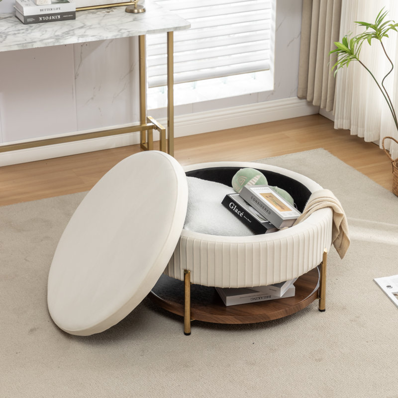 Repose-pieds rond avec rangement Charyn, Beige