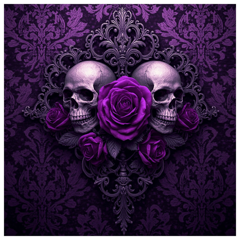 Housses de couette mauves crânes et roses, Grand lit