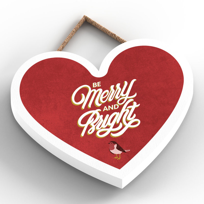 Xmas Be Merry and Bright Wooden Plaque, 10cm H x 9cm W x 0.5cm D