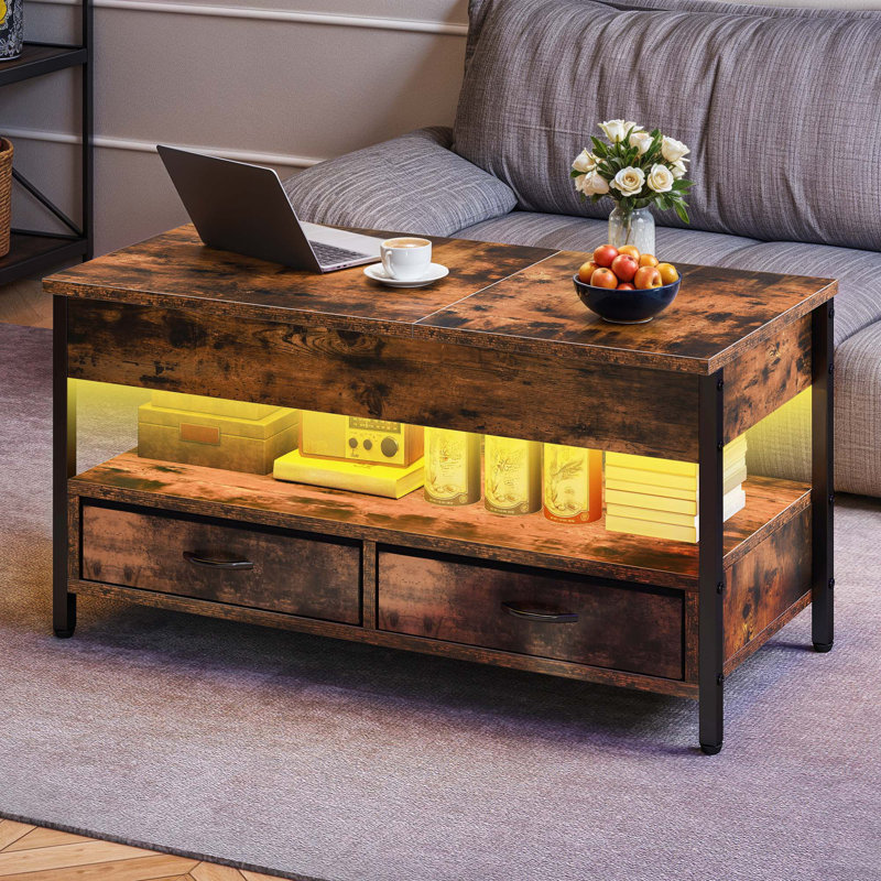 Metro Lane Lift Top Wooden Coffee Table with 2 Drawers And Storage Shelf, Brown