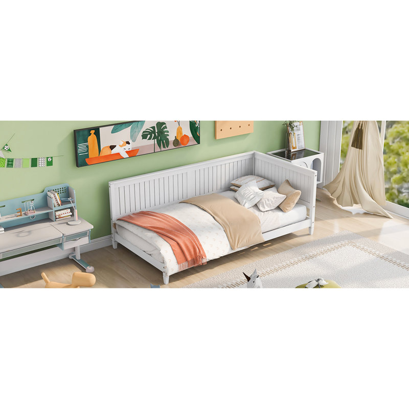 Lit de jour simple blanc - construction classique de style Mid-Century et accoudoirs pour un lit confortable, Lit simple