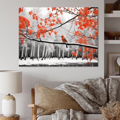 Markira " Monochrome Red Gray Bird In Forest III "