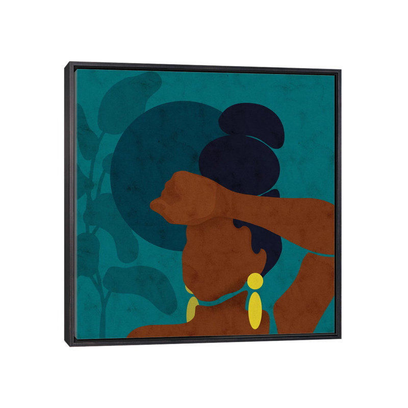« Ayana » par Reyna Noriega-impression d’art graphique, Toile avec cadre noir patiné, H 18 po x l 18 po x 1,5 po