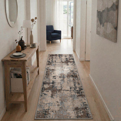 Mignone Kaleido Abstract Machine Washable Taupe Indoor Area Rug With Non-Slip Backing
