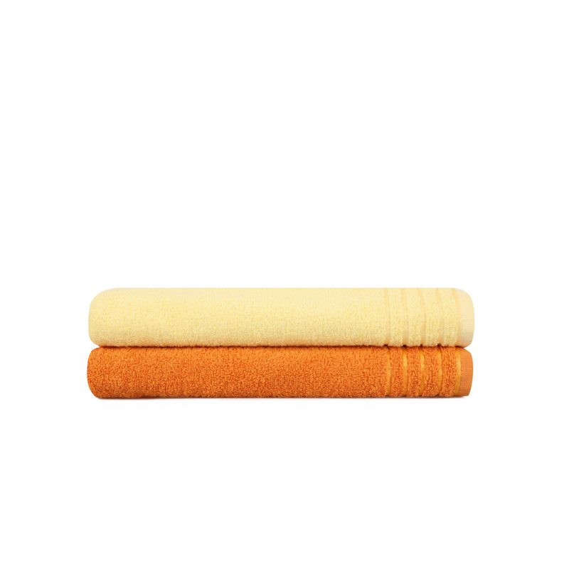 Ensemble de 2 serviettes de bain 100% coton, Jaune clair / orange