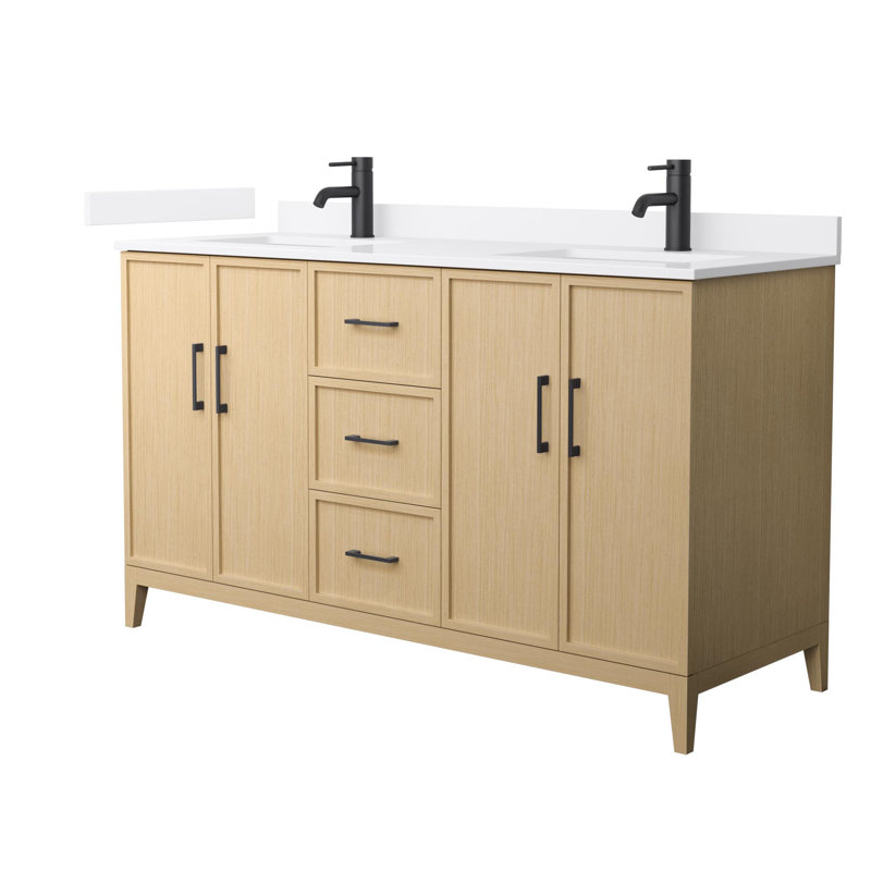 Elan 60'' Double Bathroom Vanity with Quartz Top, Tan, Single, Matte Black