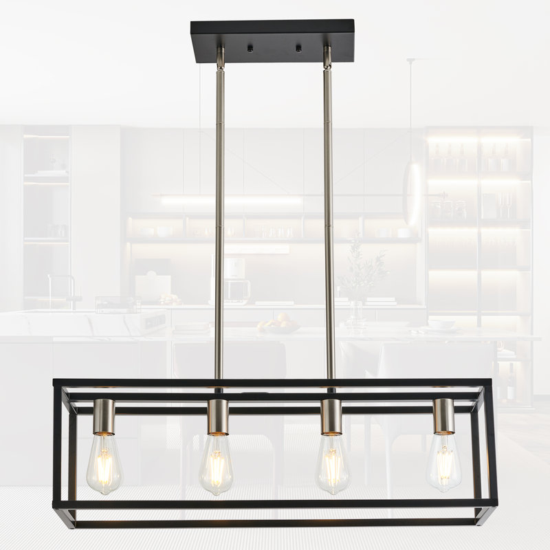 Bigyan 4 Light Kitchen Island Linear Pendant Lights, Matte Black/Brushed Nickel