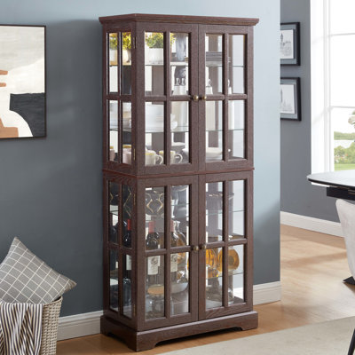 Elegant Showcase Cabinet With Adjustable Shelves And Antique Clutch Display Vintage Glassware