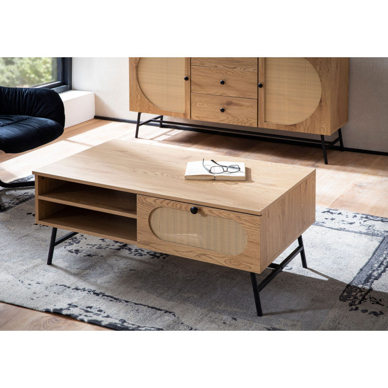 Coffee table drawer rattan 100 cm living room table sofa table storage space