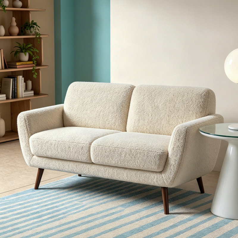 Carolos 58" Round Arms Loveseat, Boucle Ivory