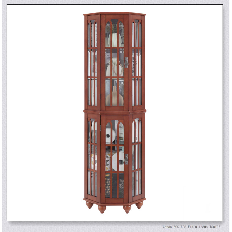 Corner Curio Cabinet with 4 Adjustable Tempered Glass Shelves and Lighting System