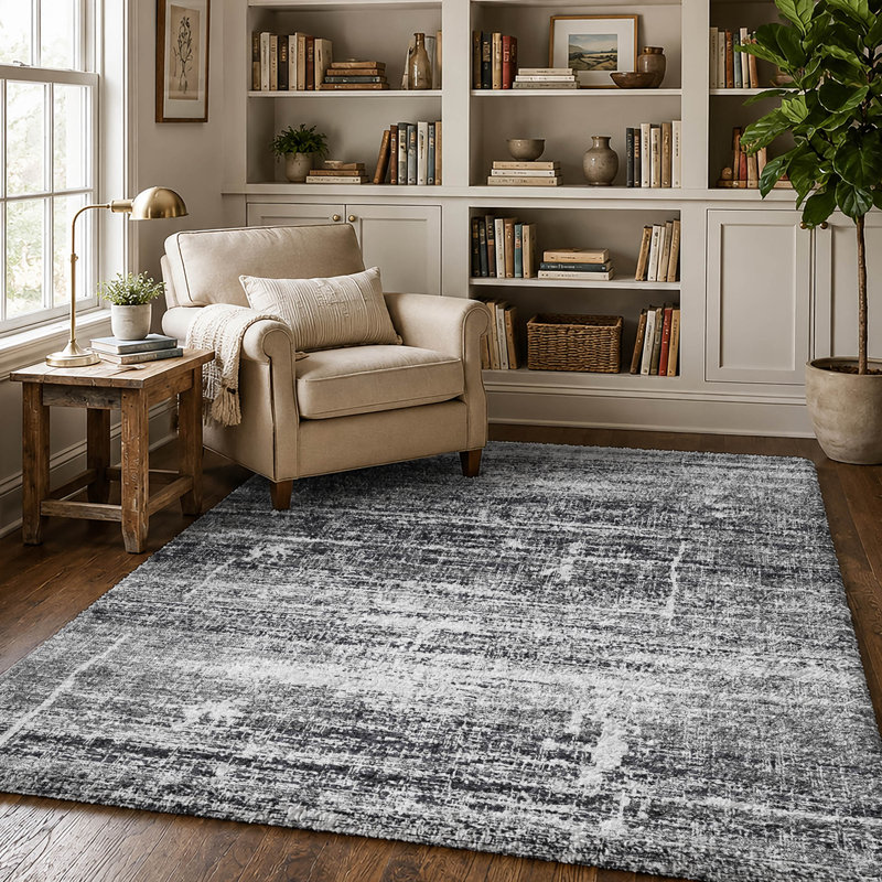 Abstract Indoor Rug, Noir, 9' x 12'
