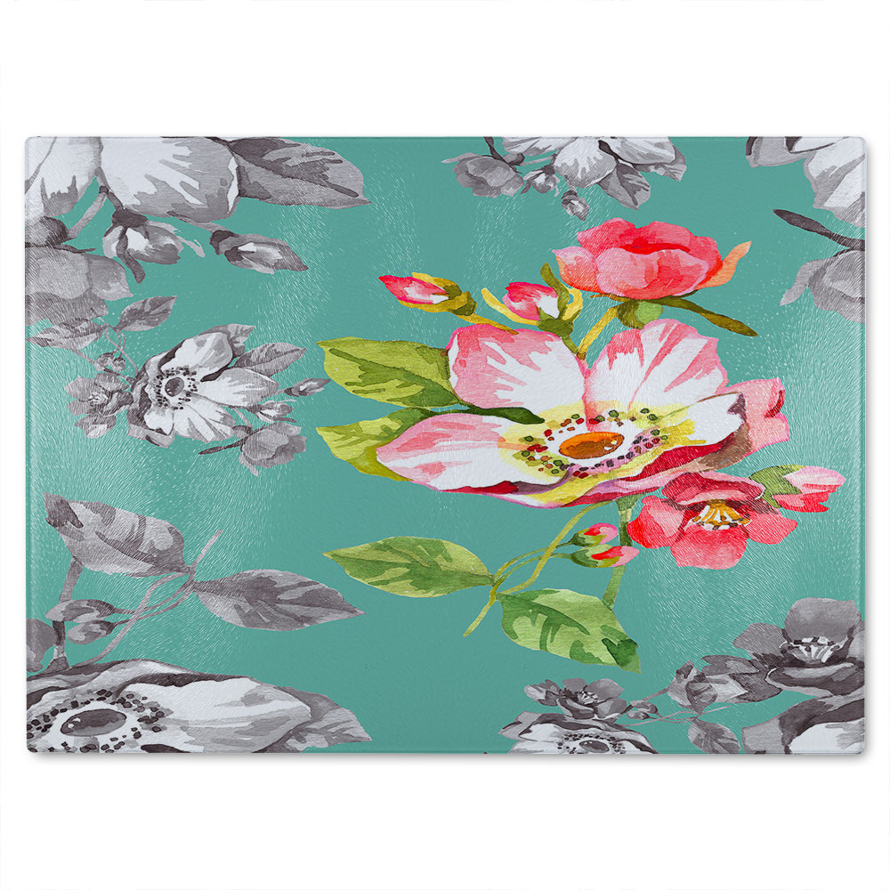 Bright Flower On Glass Chopping Board