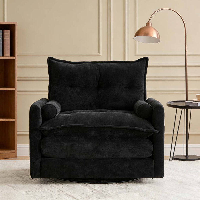 Thick Padded Arm Chair with Solid Metal Base, Comfortable Single Sofa Chair, Swivel Accent Chair, Black