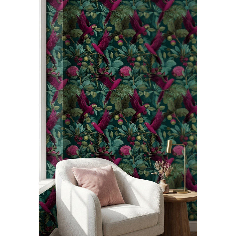 Décoration murale rétro à motif de perroquets tropicaux, Non tissé, non collé