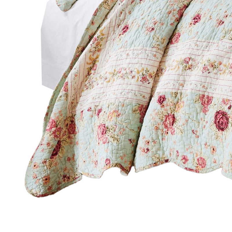 Ensemble de courtepointe 2 pièces en mélange de coton bleu / rouge Rosle