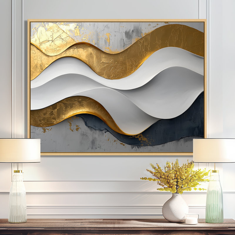 Amaro VI - Abstract Large Wall Art, Cadre flottant, Crème, crème, H 24 po x l 32 po