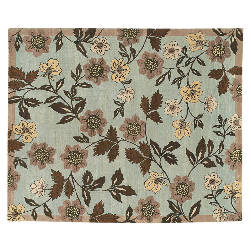 Chelsea Wool Floral Area Rug in Teal/Brown/Yellow, Rectangle 6' x 9'
