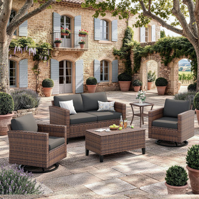 Ensemble de conversation pour patio pour 4 personnes avec table basse de rangement - structure en acier galvanisé, rotin PE, coussins à séchage rapide 4 po
