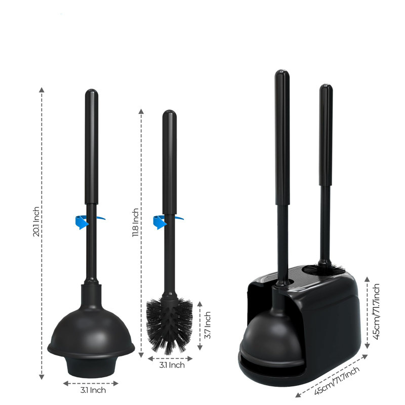 Black Heavy Duty Toilet Brush and Plunger Set with Holder
