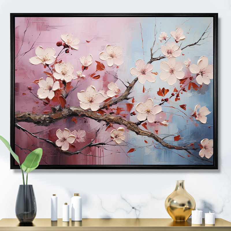 Fleur de cerisier du Japon, reproduction d'art I, Cadre flottant noir, H 16 po x l 32 po x P 1 po