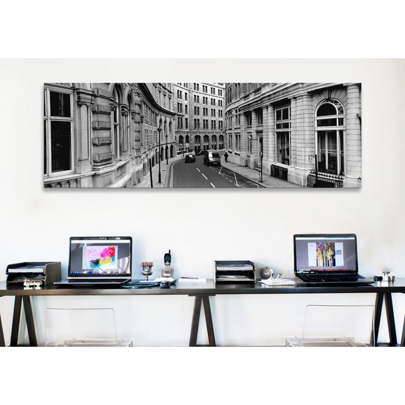 " Buildings Along A Road, London, England " by Panoramic Images, 12" H x 36" W x 1.5" D, Wrapped Canvas