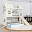 Lit superposé simple au dessus d'une maison double avec glissoire, échelle et tablettes intégrées-129595903