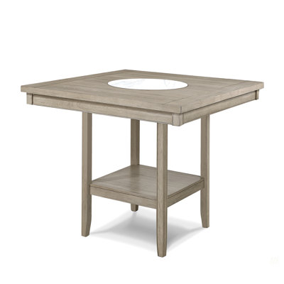Transitional 20" Lazy Dining Table, Tan/beige Gray Finish, Solid Wood Veneers Contemporary 6 Faux Marble ,