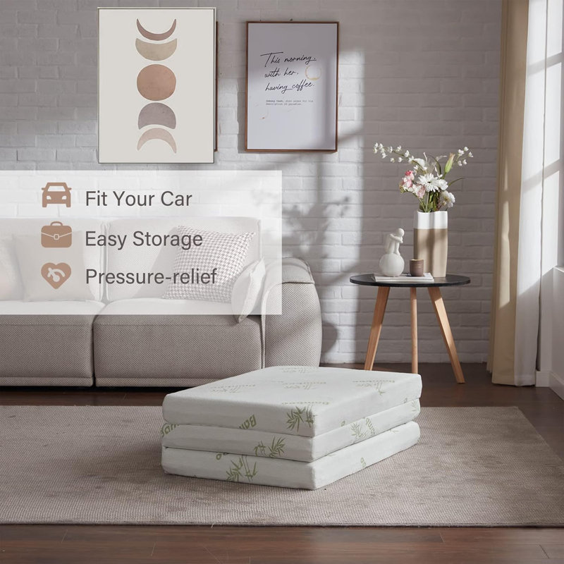 Matelas pliant en mousse à mémoire de forme avec sac de rangement, surmatelas pliable à 3 plis, matelas d'invité certifié Certipur-US avec housse de refroidissement et doublure imperméable