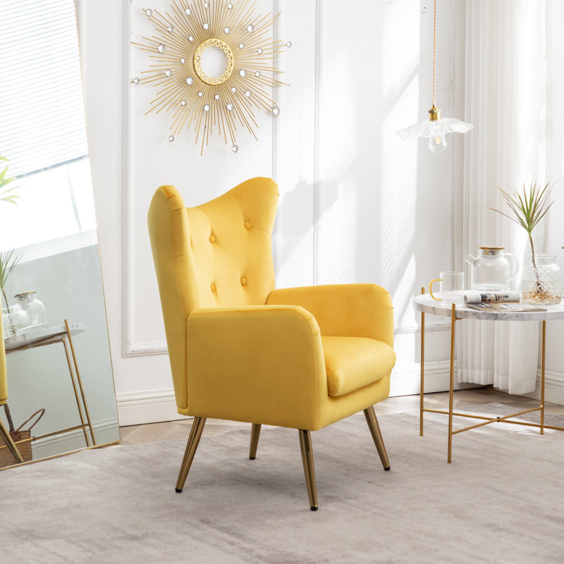 Fauteuil d'appoint en velours à boutons et à oreilles avec revêtement en velours
