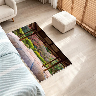 Orange Beautiful Nature Colorful Tree Leaves Japanese Zen Garden Autumn Machine Washable Indoor Area Rug